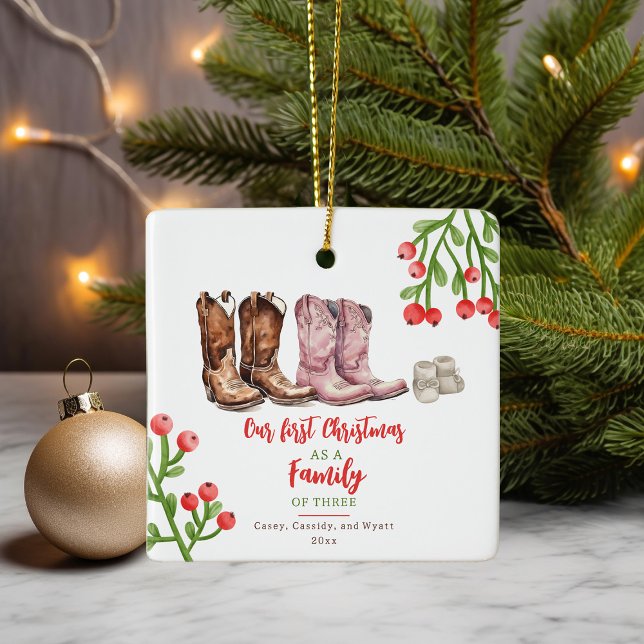 Cowboy Boots Baby Första julen Julgransprydnad Keramik (Skapare uppladdad)
