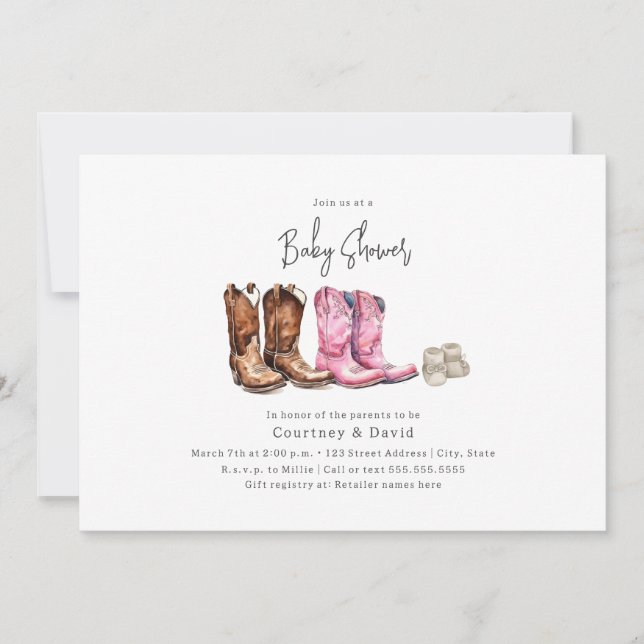 Cowboy Boots Baby Shower Inbjudningar (Framsida)