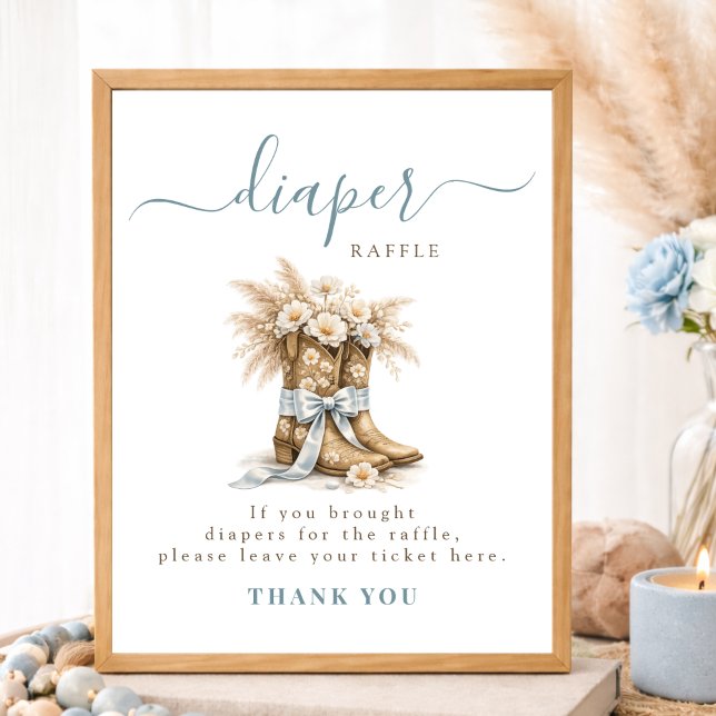 Cowboy Boots Blue Bow Baby Shower Diaper Raffle  Poster (Skapare uppladdad)