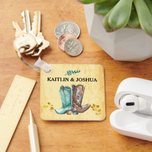 Cowboy Boots Bröllop 🤠 Rustic Western Monogram Nyckelring