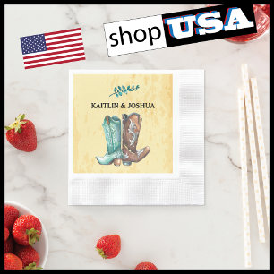 Cowboy Boots Bröllop 🤠 Rustic Western Monogram Pappersservett