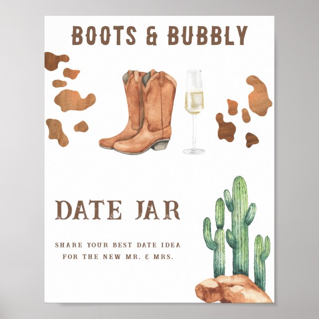 Cowboy boots bubblig bröllopsdusch Datum nattidéer Poster (Framsidan)