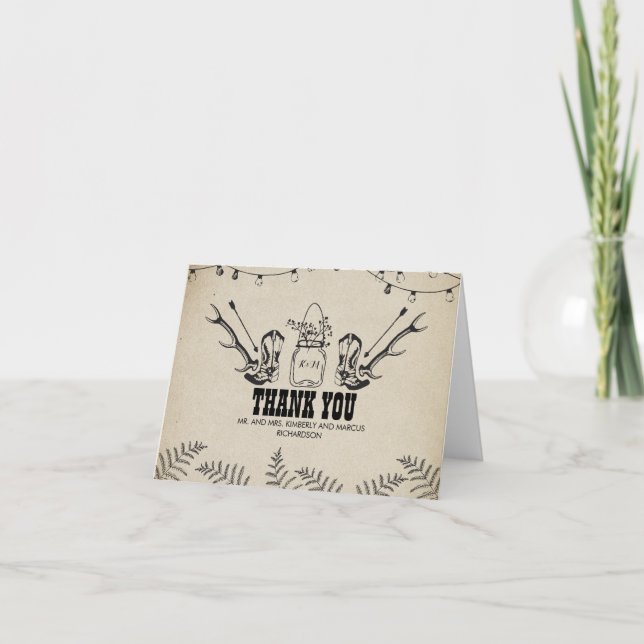 Cowboy Boots Country Rustik Bröllops Tacksamhet Tack Kort (Framsida)