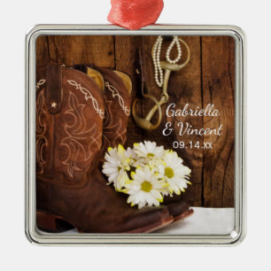 Cowboy Boots, Daisy Horse Bit Landsbyggsbröllop Julgransprydnad Metall
