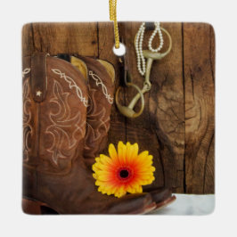 Cowboy Boots, Daisy Horse Bit Westerna Bröllop Julgransprydnad Keramik