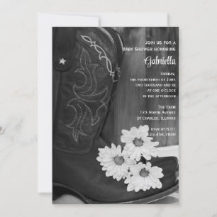 Cowboy Boots Daisy Land Western Baby Shower Inbjudningar