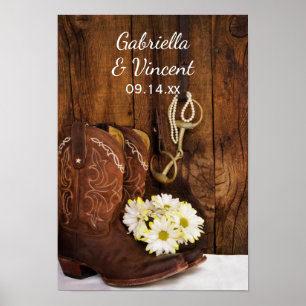Cowboy Boots, Daisy och Horse Bit Bröllop Poster