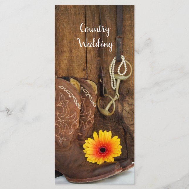 Cowboy Boots, Daisy- och Horse Bit-Bröllopsprogram Program (Framsida)
