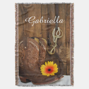 Cowboy Boots, Daisy och Horse Bit Land Westerna Filt