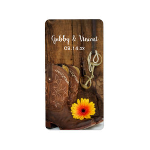 Cowboy Boots, Daisy- och Horse Bit-Landsbyggsbröll Adressetikett