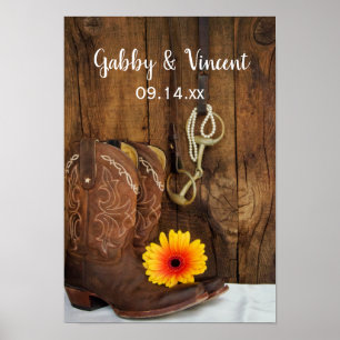 Cowboy Boots, Daisy och Horse Bit Westernare Bröll Poster
