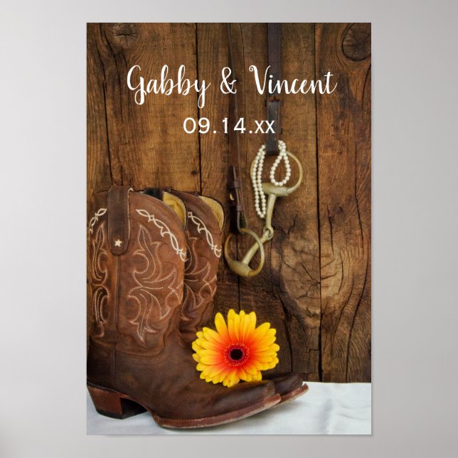 Cowboy Boots, Daisy och Horse Bit Westernare Bröll Poster (Framsidan)