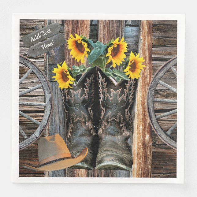 Cowboy Boots Flowers Cowboy Hat Wagon Hjul Pappersservett (Framsida)