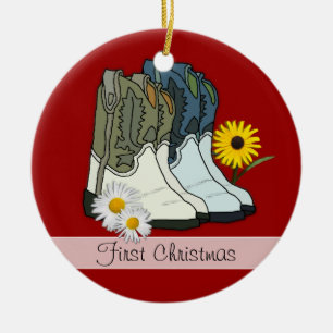 Cowboy Boots, första julens Anpassningsbar Ornamen Julgransprydnad Keramik