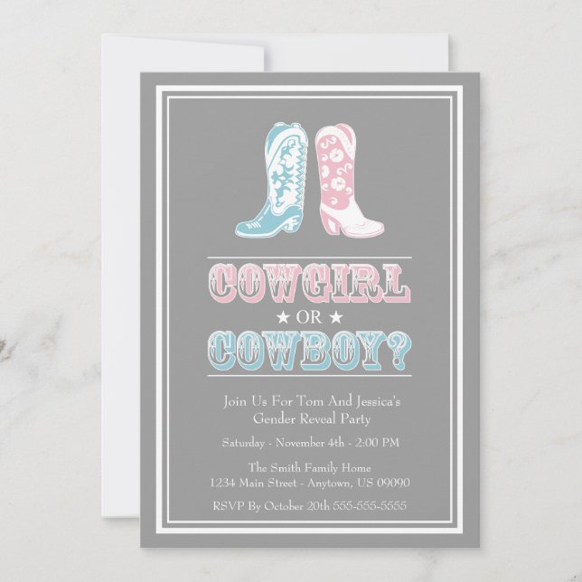 Cowboy Boots Gender Reveal Party-inbjudningar Inbjudningar (Framsida)
