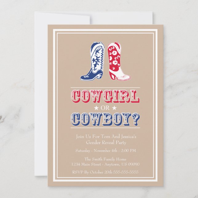 Cowboy Boots Gender Reveal Party-inbjudningar Inbjudningar (Framsida)