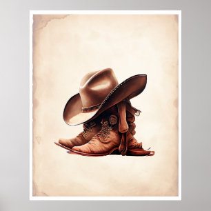 Cowboy Boots & Hat Watercolor Art Poster