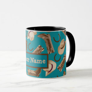 Cowboy Boots Hats Westerna Teal Namn Personlig Mugg