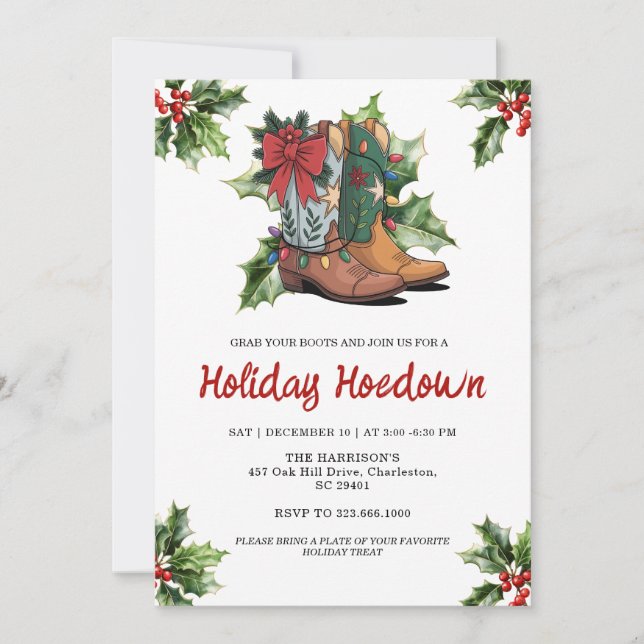 Cowboy Boots Holiday Celebration, Editable Country Inbjudningar (Framsida)