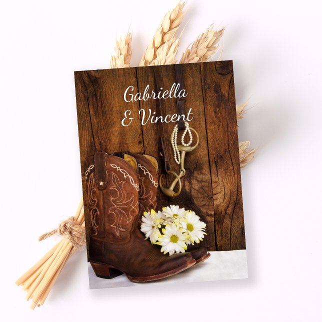 Cowboy Boots Horse Bit Landsbyggsbröllop Flat Note Anteckningskort (Skapare uppladdad)