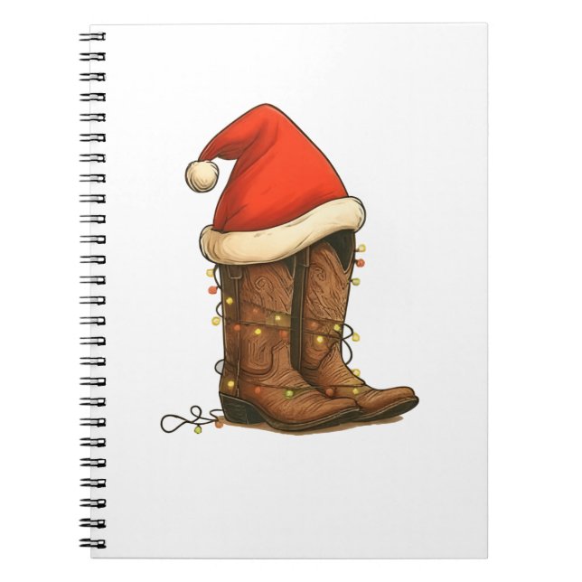 Cowboy Boots Jul Western Santa Hatt  Anteckningsbok (Framsidan)