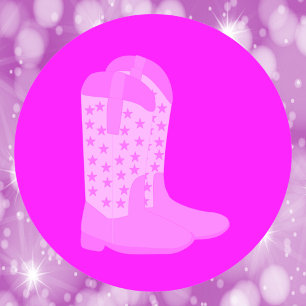 Cowboy Boots med Stars Rosa Runt Klistermärke