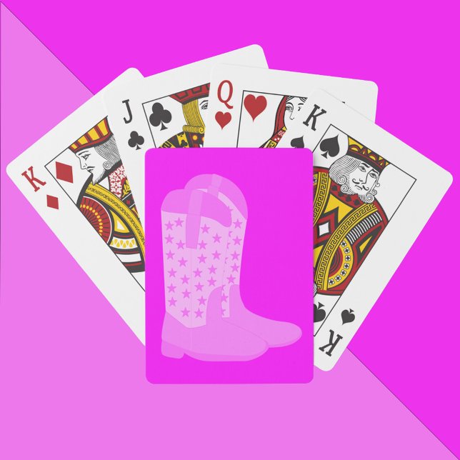 Cowboy Boots med stjärnor på Rosa Background Casinokort (A deck of playing cards with a pair of pink cowboy boots on a pink background.)