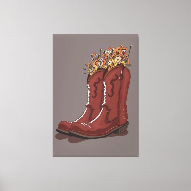 Cowboy Boots med Wildblommor Canvastryck (Framsida)
