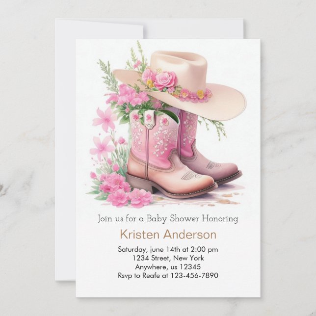 Cowboy Boots och Hat Cowgirl Baby Shower Inbjudningar (Framsida)