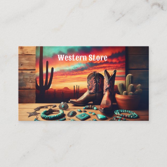 Cowboy Boots och Southwest Jewelry med Cactus Visitkort (Framsida)