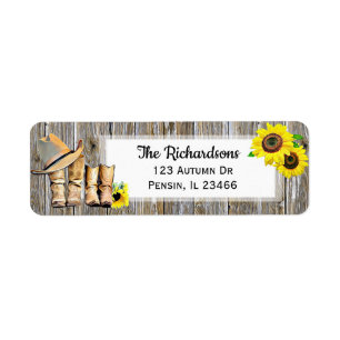 Cowboy Boots och Sunblommor Rustic Returadress Etikett