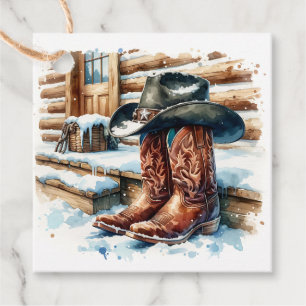 Cowboy Boots på Front Porch-jul Gåvor Etiketter