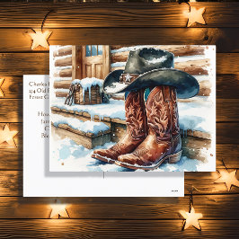Cowboy Boots på Front Porch på en vinterdag Helg Vykort