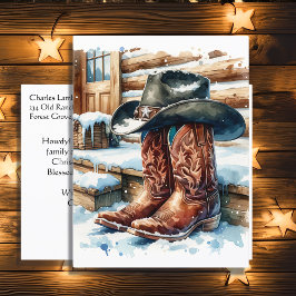 Cowboy Boots på Front Porch på en vinterdag Helg Vykort