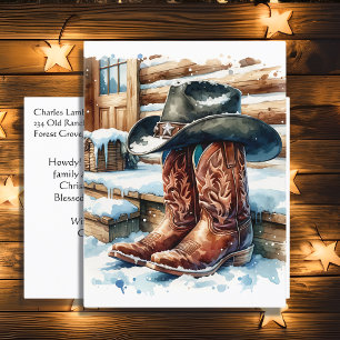 Cowboy Boots på Front Porch på en vinterdag Helg Vykort