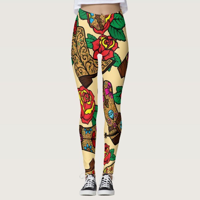 Cowboy Boots & Ro: Vintage Design. Leggings (Framsida)