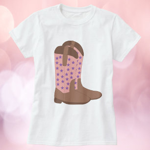 Cowboy Boots Rosa Brown Lila Stars T Shirt