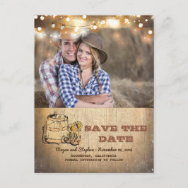 Cowboy Boots Rustic Land Photo Save Date Meddelande Vykort