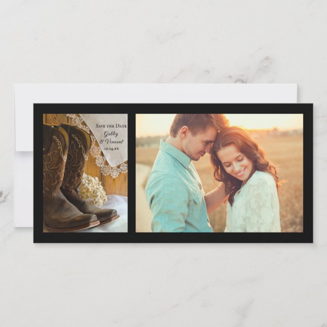 Cowboy Boots Snöre Westernare Bröllop spara datum Datumet (Framsida)