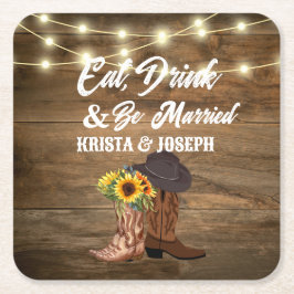 Cowboy Boots Solros Western Wedding Favor Underlägg Papper Kvadrat
