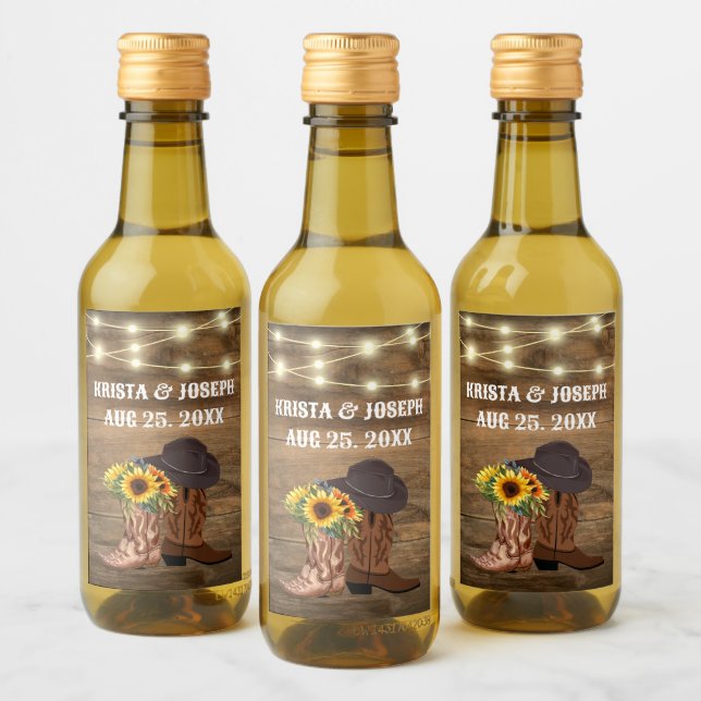 Cowboy Boots Solros Western Wedding Favor Vinetikett (Flaskor)