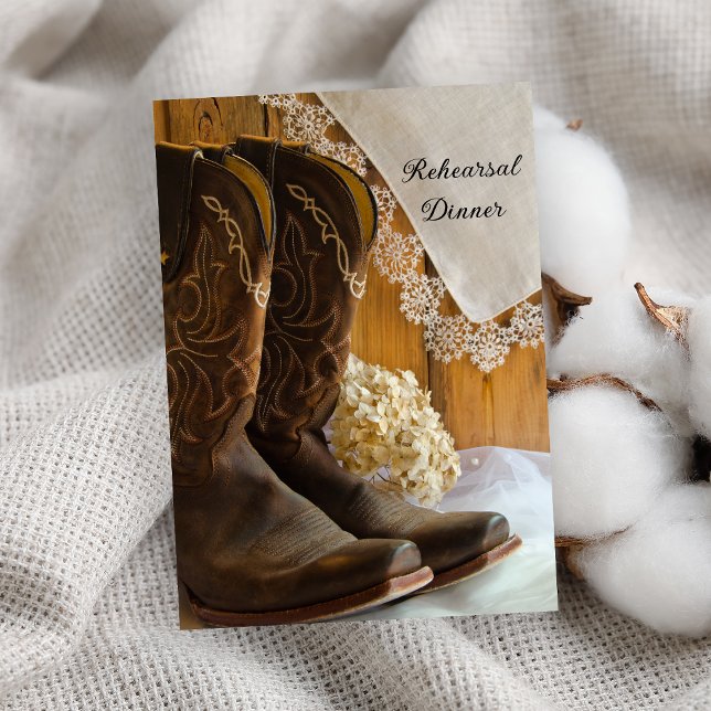 Cowboy Boots Spets Western Bröllopsrepetition Midd Inbjudningar (Skapare uppladdad)