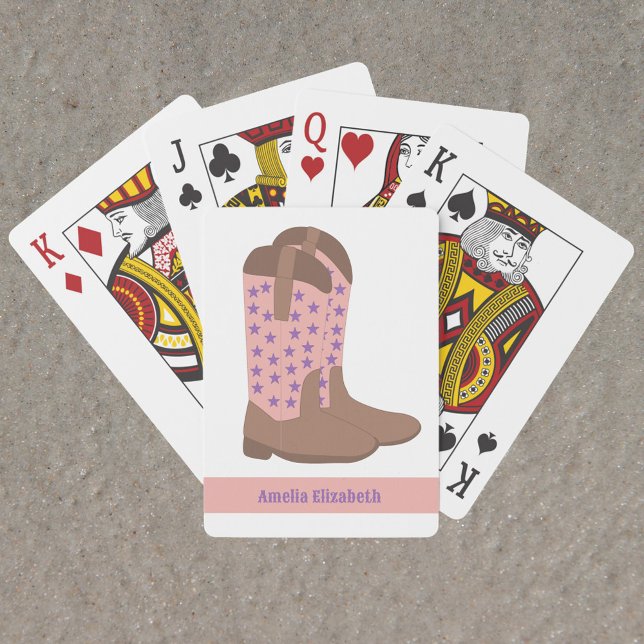 Cowboy Boots Stars Lila Rosa Brown Personalize Casinokort (A deck of playing cards with pink, brown and purple cowboy boots and text you can personalize!)