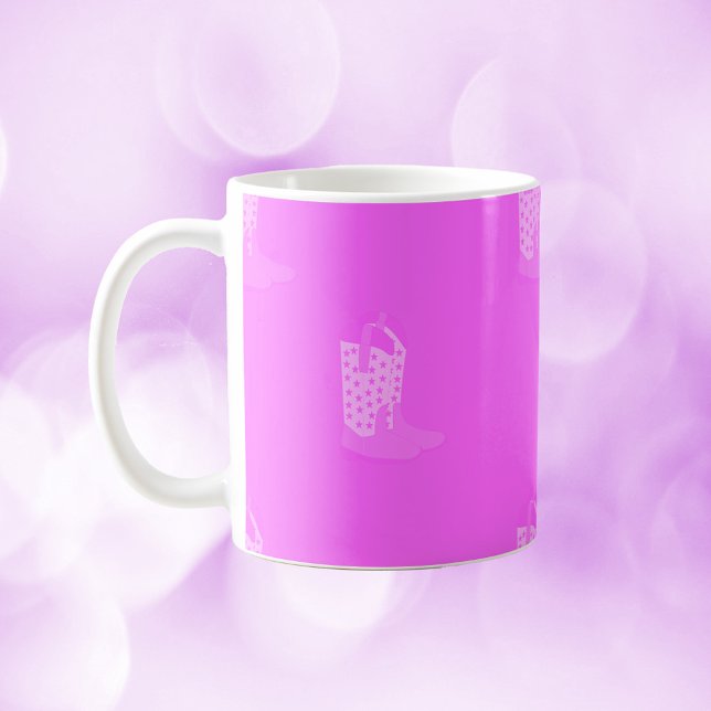 Cowboy Boots Stars Mönster Rosa Kaffemugg (A mug with a pattern of pink cowboy boots.)