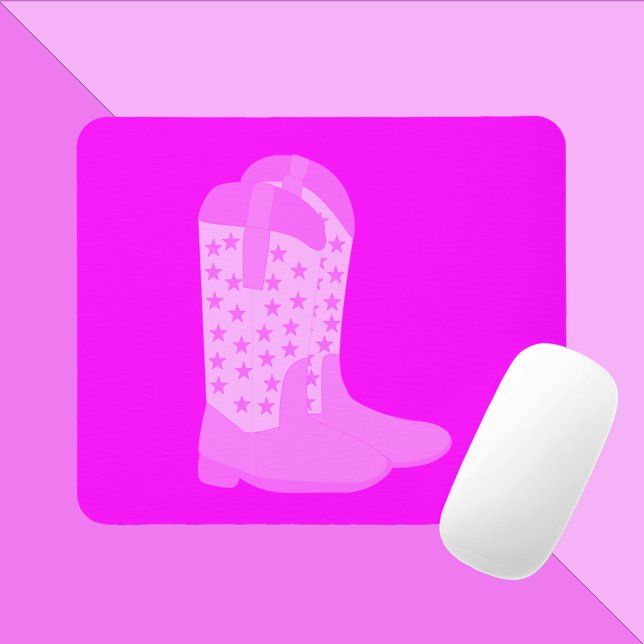 Cowboy Boots Stars Rosa Background Musmatta (A mouse pad featuring a pair of pink cowboy boots with stars.)