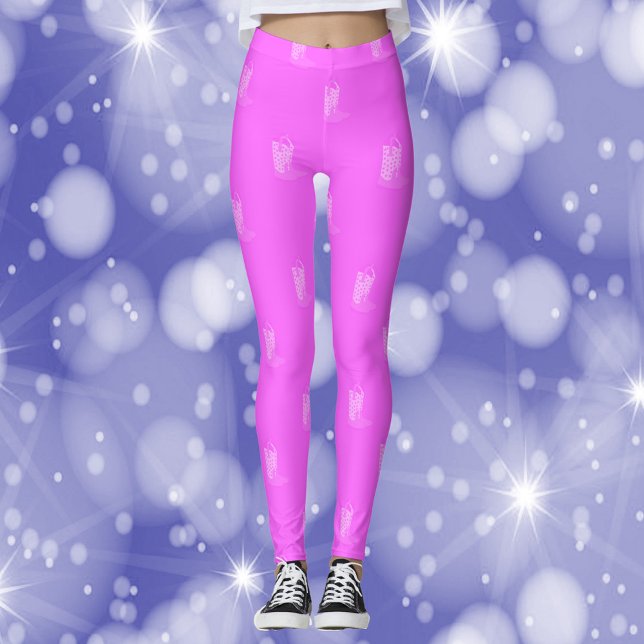 Cowboy Boots Stars Rosa Mönster Leggings (A pair of leggings with a pink cowboy boot pattern)
