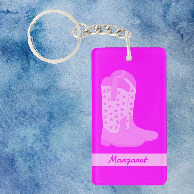 Cowboy Boots Stars Rosa Personalize (A key chain with pink cowboy boots and text you can personalize!)