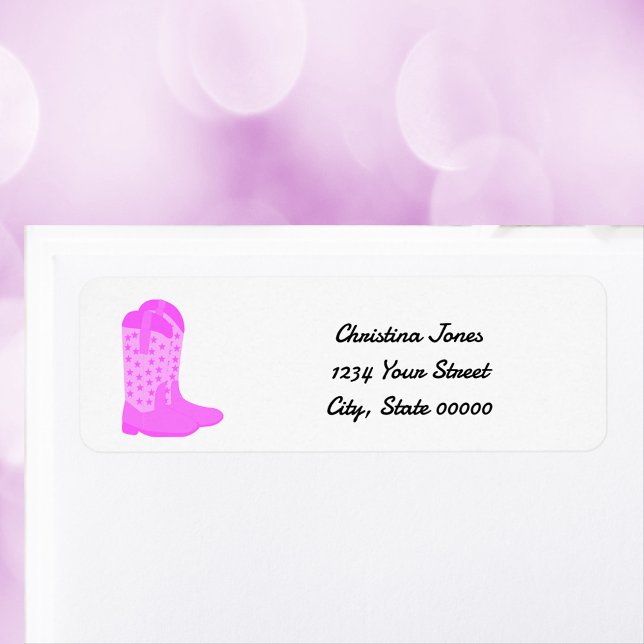 Cowboy Boots Stars Rosa Personalize Returadress Etikett (A return address label with a pair of pink cowboy boots with stars.  The text can be personalized!)