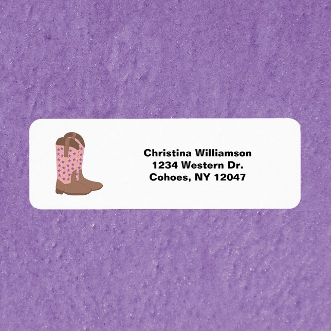 Cowboy Boots Stars Rosa Personalize Returadress Returadress Etikett (Return Address Labels with cowboy boots and text you can personalize!)