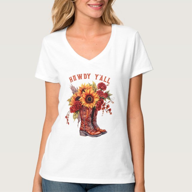 Cowboy Boots T-Shirt, howdy y'all Boots solros T Shirt (Framsida)